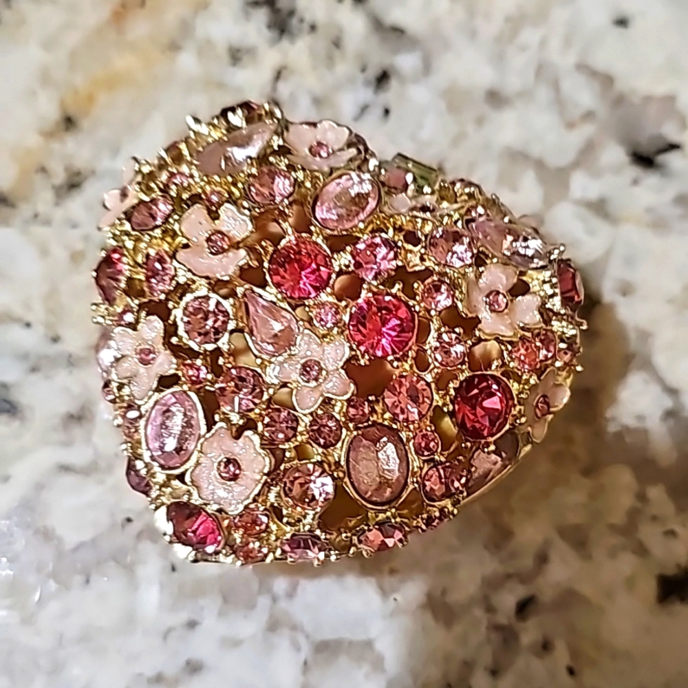 Trinket jewelry holder pink rhinestone gold heart